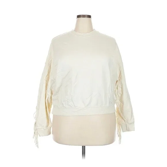 Clare V. Le Drop Fringe Cream Sweatshirt 2X Cowboy Western - Picture 3 of 10